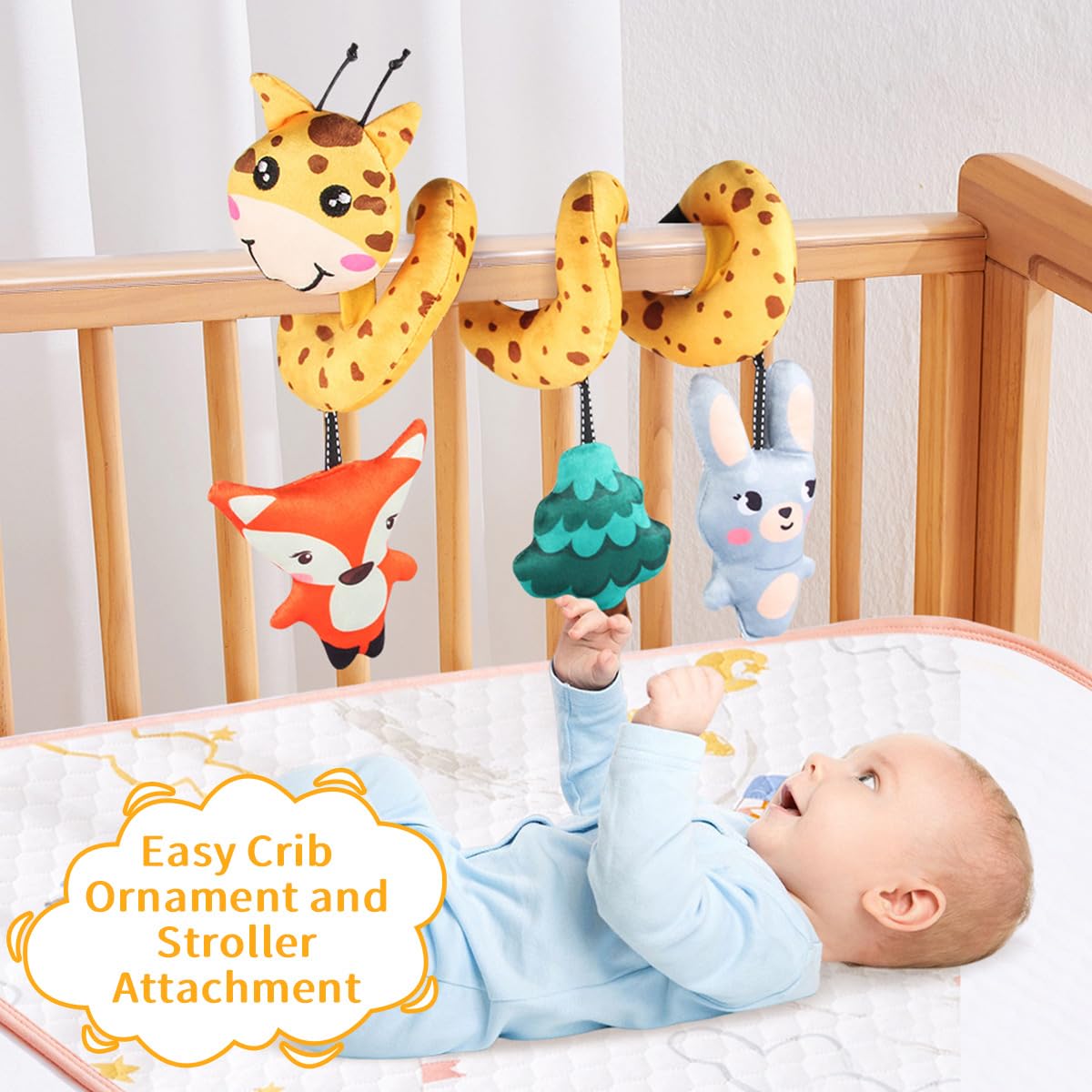 SNOWIE SOFT Giraffe Stroller Toy for Baby with Spiral Attachment and Plush Fabric | Sensory Play for 6 to 12 Months