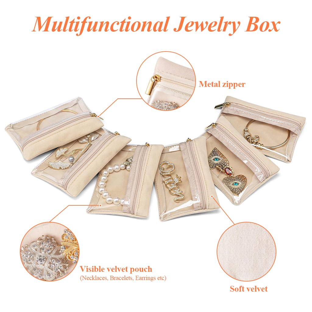 SANNIDHI Jewellery Organiser Pouch Set for Travel with Zip Closure and Velvet Material | 6 Pcs 4.5x3.1 in Storage Bags