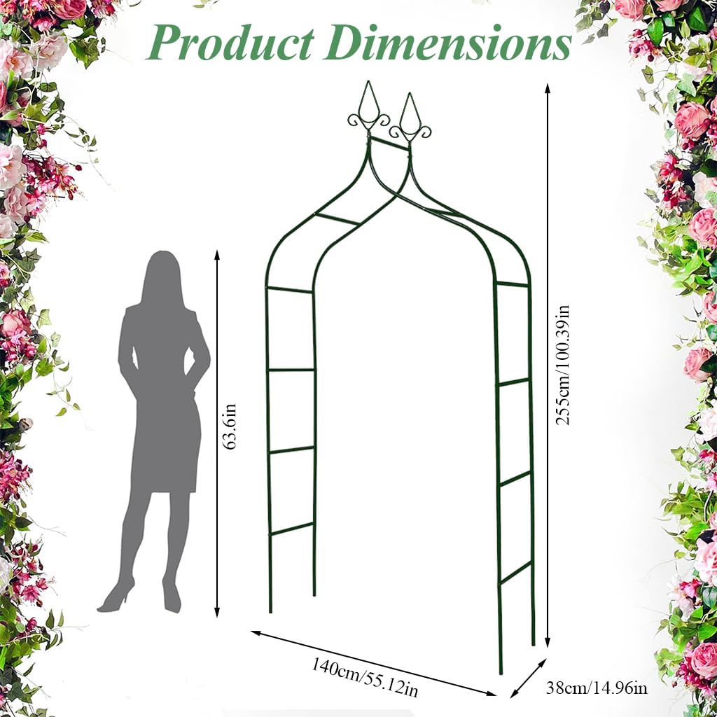 Supvox® Metal Wedding Arch Trellis Sturdy Iron Garden with Pergola Style Backdrop for Flower Stand Climbers Plants Outdoor Indoor Ceremony Party Decor Easy Assembly 255x140x38cm 2PCS