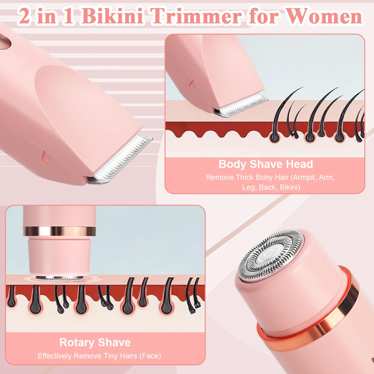 MAYCREATE Face and Body Trimmer for Women with 2 in 1 Dual Head USB Rechargeable Design | IPX7 Waterproof and Travel Friendly Grooming Razor