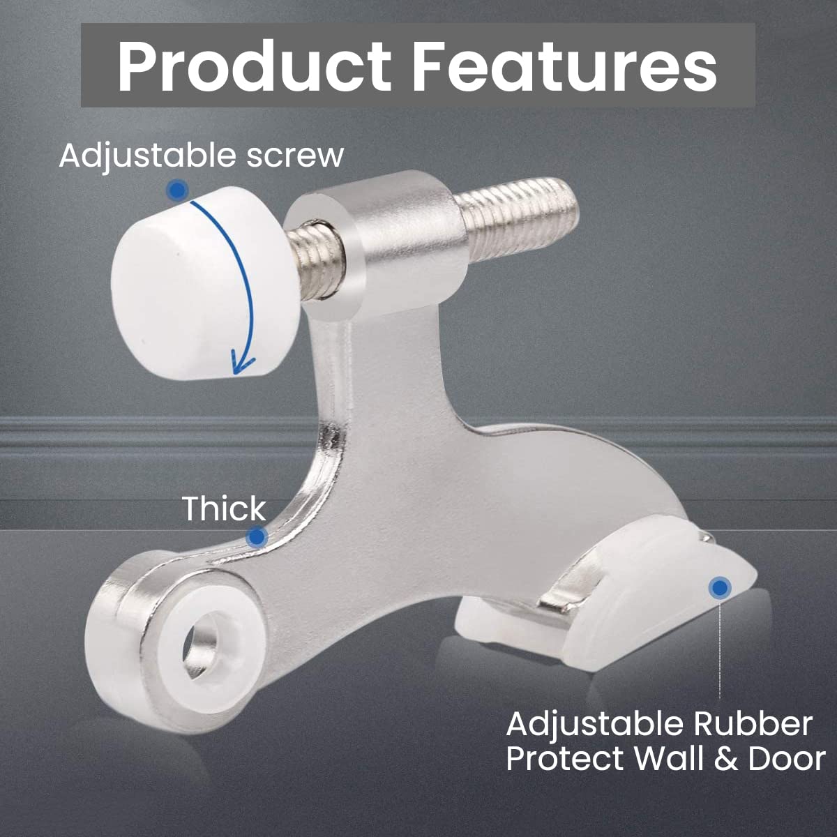 HASTHIP Door Stopper for Home with Adjustable Hinge Pin Design 2pcs 2-1/2x1-3/4 in White | Zinc Alloy and Rubber Bumper
