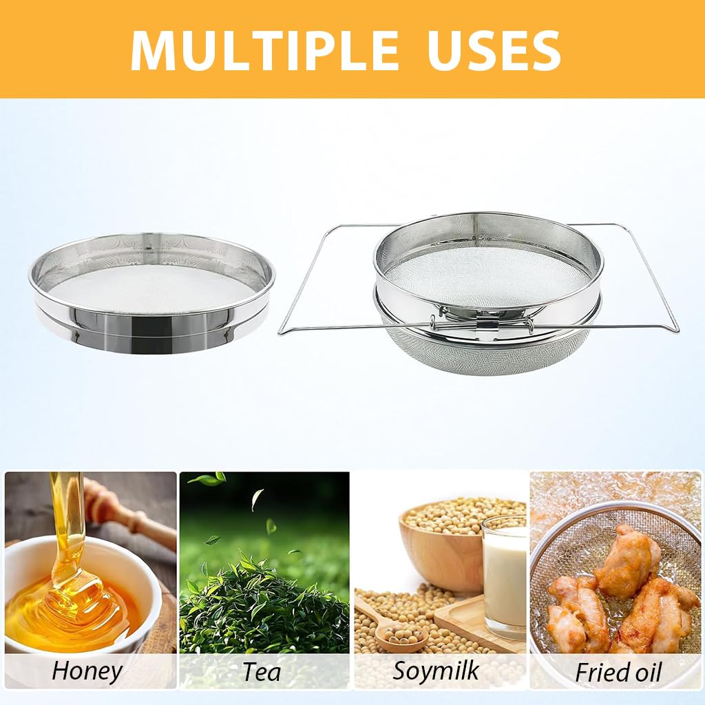 HASTHIP Honey Strainer for Beekeeping and Kitchen Use featuring 40 and 60 Mesh Double Sieve 304 Stainless Steel
