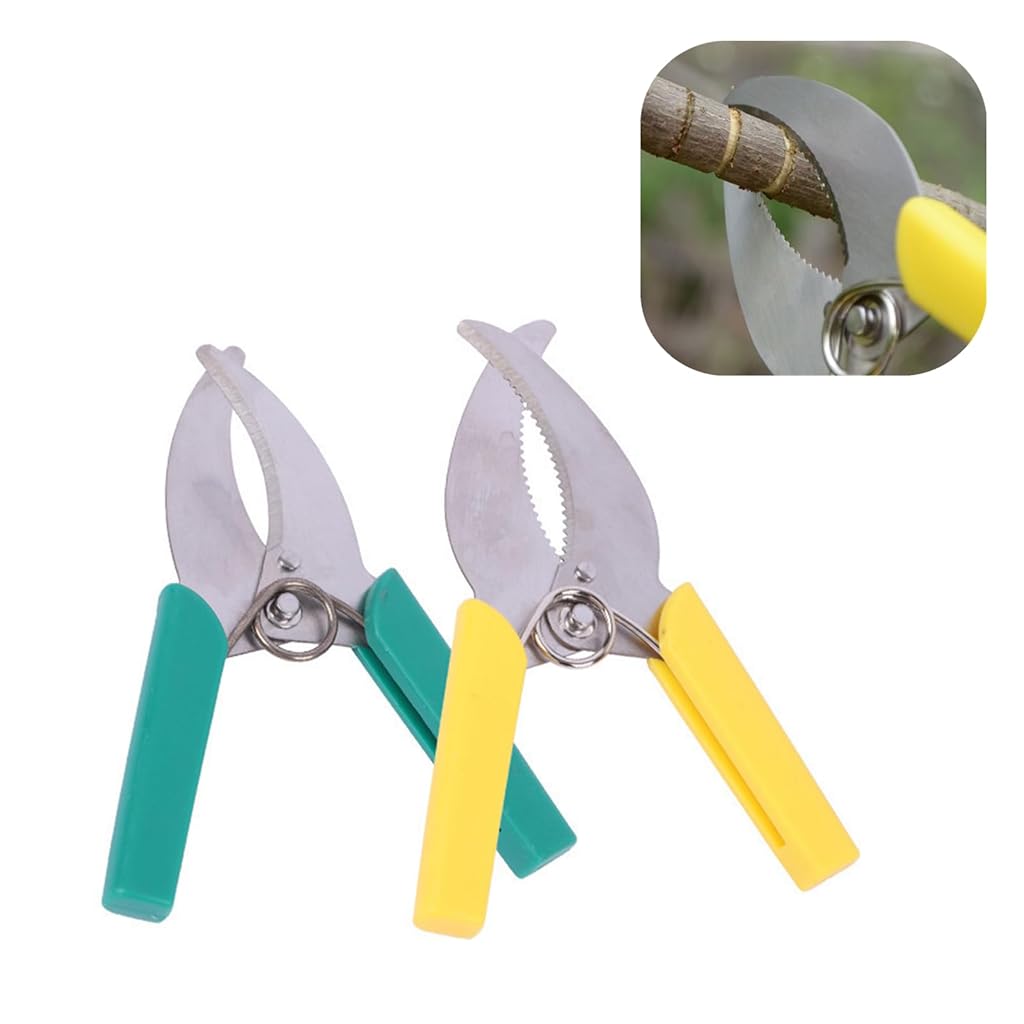 HASTHIP® 2Pcs Girdling Scissors Ring-shaped Pruning Shears Plant Grafting Tools Serrated & Non-serrated Stainless Steel Blade Grafting Girdling Scissors Bark Stripping Cutting Shears