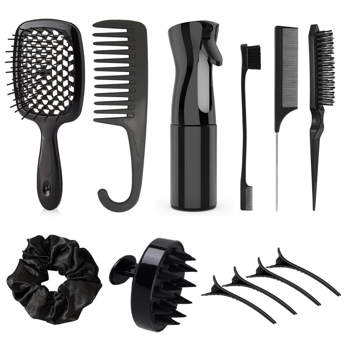 ZIBUYU Hair Comb Set for Daily Hair Care with 12pcs Tools and 200ml Spray Bottle | Barber Kit