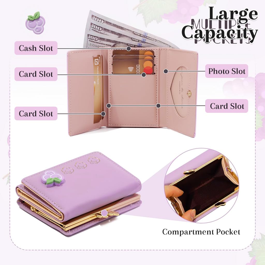 Zibuyu Card Holder Wallet for Women featuring Heart Photo Window 11x8cm | Purple PU Purse