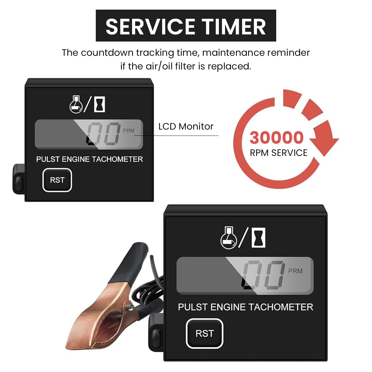 Serplex RPM Meter Digital Tachometer for Engines with LCD Display and Button Control | Portable Waterproof Design