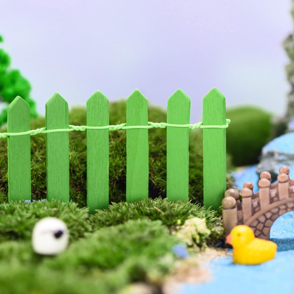 HASTHIP Miniature Fairy Garden Ornaments for DIY Crafting with 24 pcs Set featuring 6×6 in Grass & 4 in White Fences | Ideal for Dollhouse and Home Décor