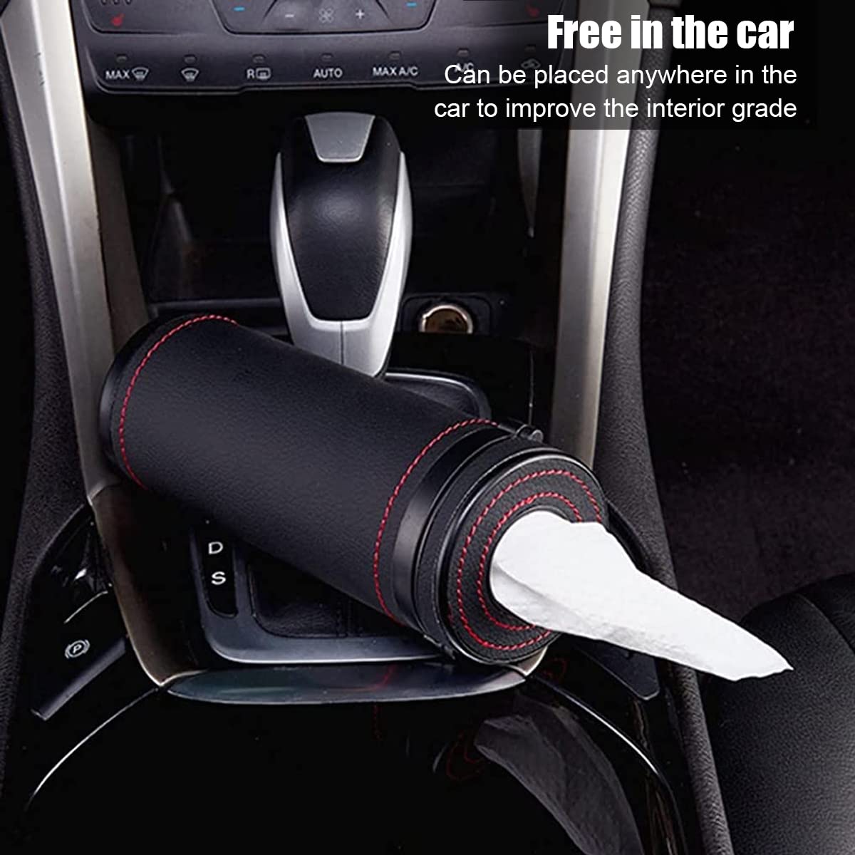 HASTHIP Car Tissue Paper Holder for Cup Holder Use featuring 2.6 in Diameter and Hidden Glass Breaker | PU Leather Cylinder Box for Car Office