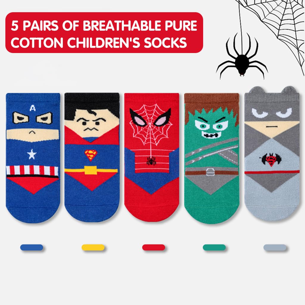 SNOWIE SOFT® 5 Pairs Socks for Kids, Superhero Cotton Boys Socks Cotton Long Socks for Boys Girls, Home Socks Ankle Socks Football Socks All Season Socks, Sports Socks Woolen Socks for Kids 9-12 Years