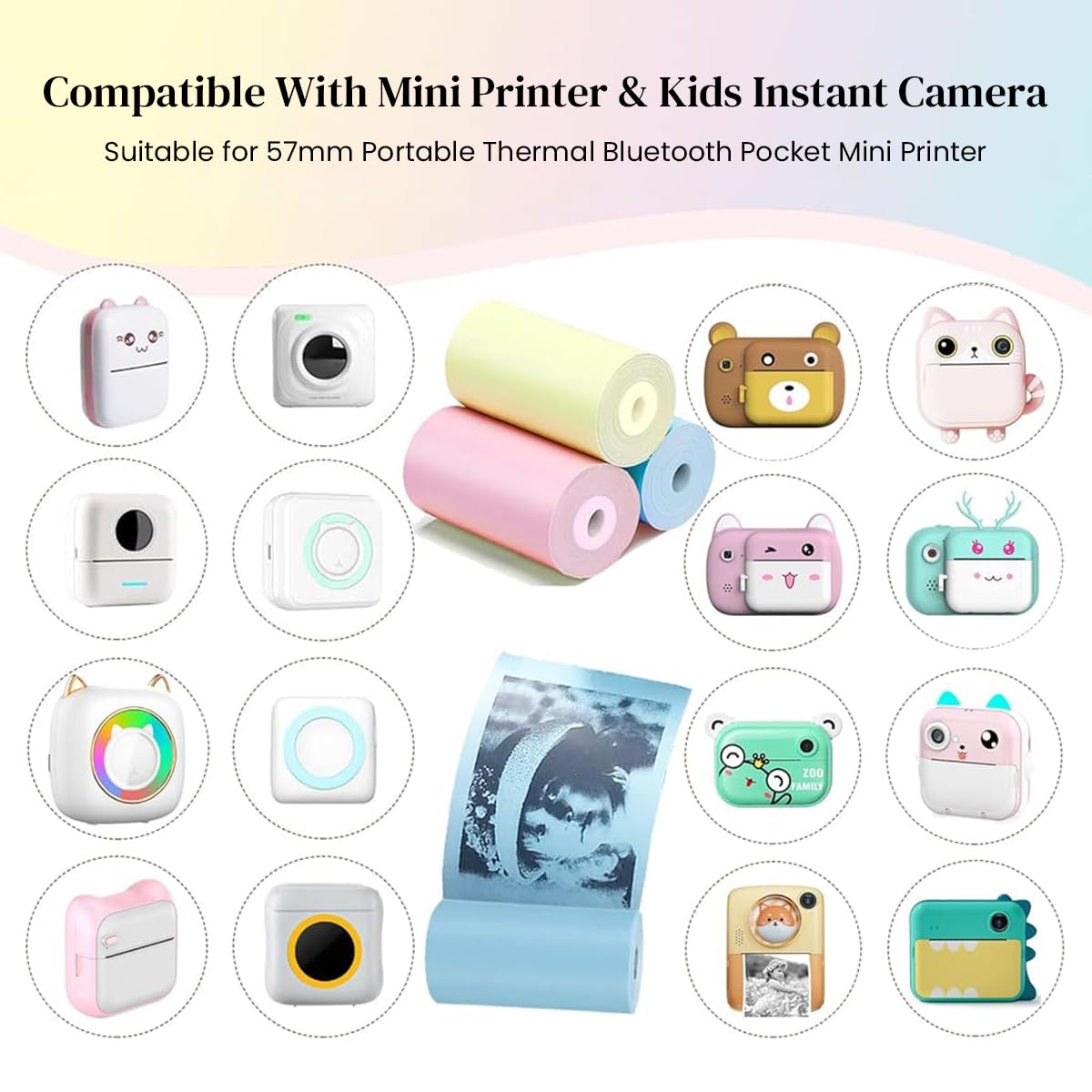 ZEITEL Bluetooth Thermal Printer for Android and iOS with 200DPI LED Light | Includes 10 Paper Rolls