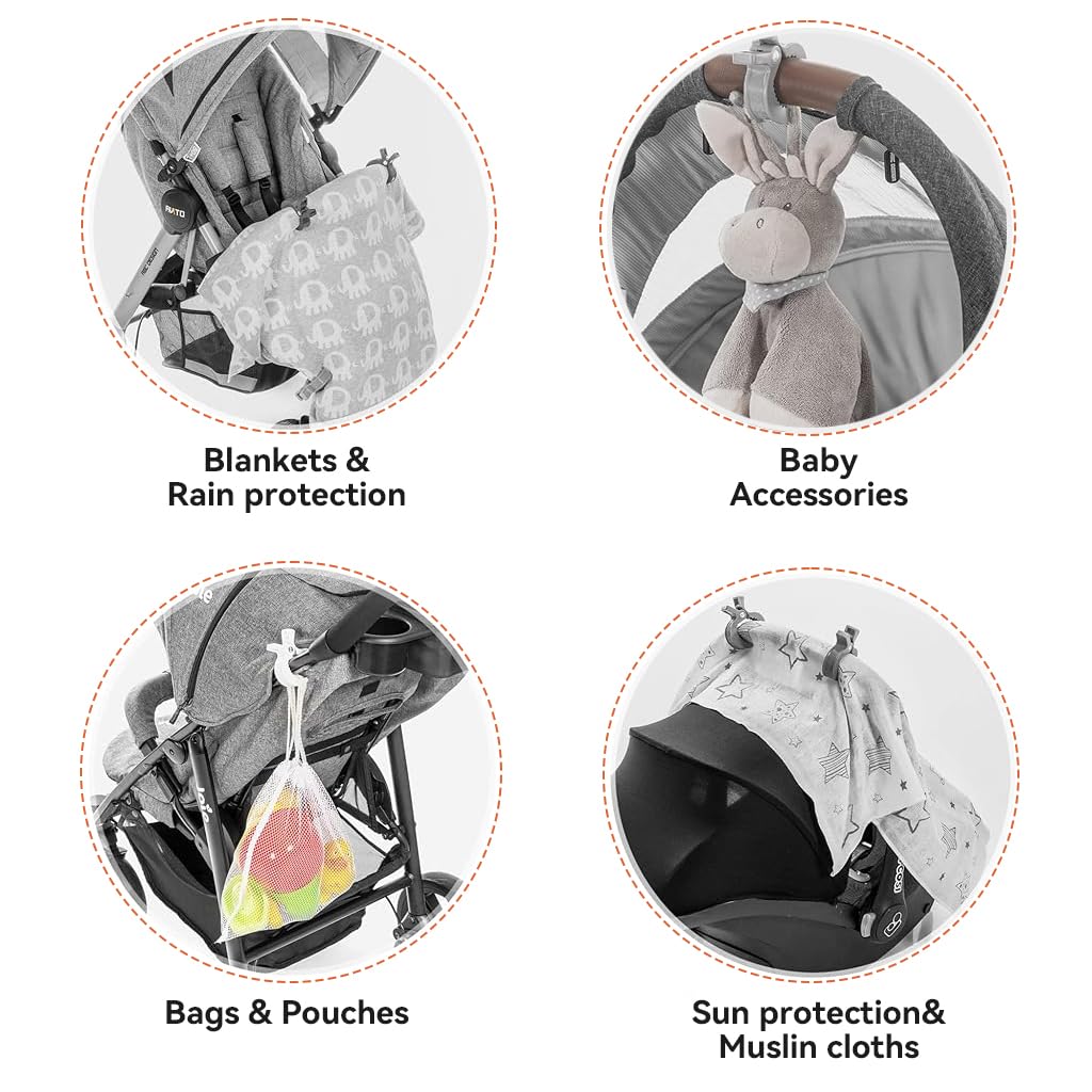 SNOWIE SOFT Utility Clips for Strollers with Spring Clamp Grip 6 Pcs ABS Pegs | Versatile Use