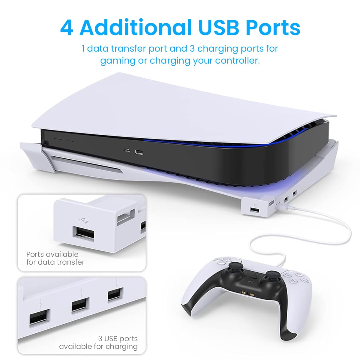 ZORBES® Horizontal Stand for PS5 Console Playstation 5 Disc & Digital Edition Console Desk Top Stand with 4 USB Ports Horizontal Stand for Playstation 5 Disc & Digital Edition