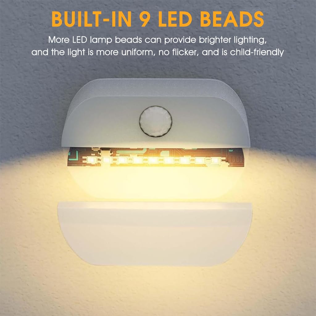 ELEPHANTBOAT Motion Sensor Light for Home with 120° Detection | 4PCS LED Warm Night Lamp
