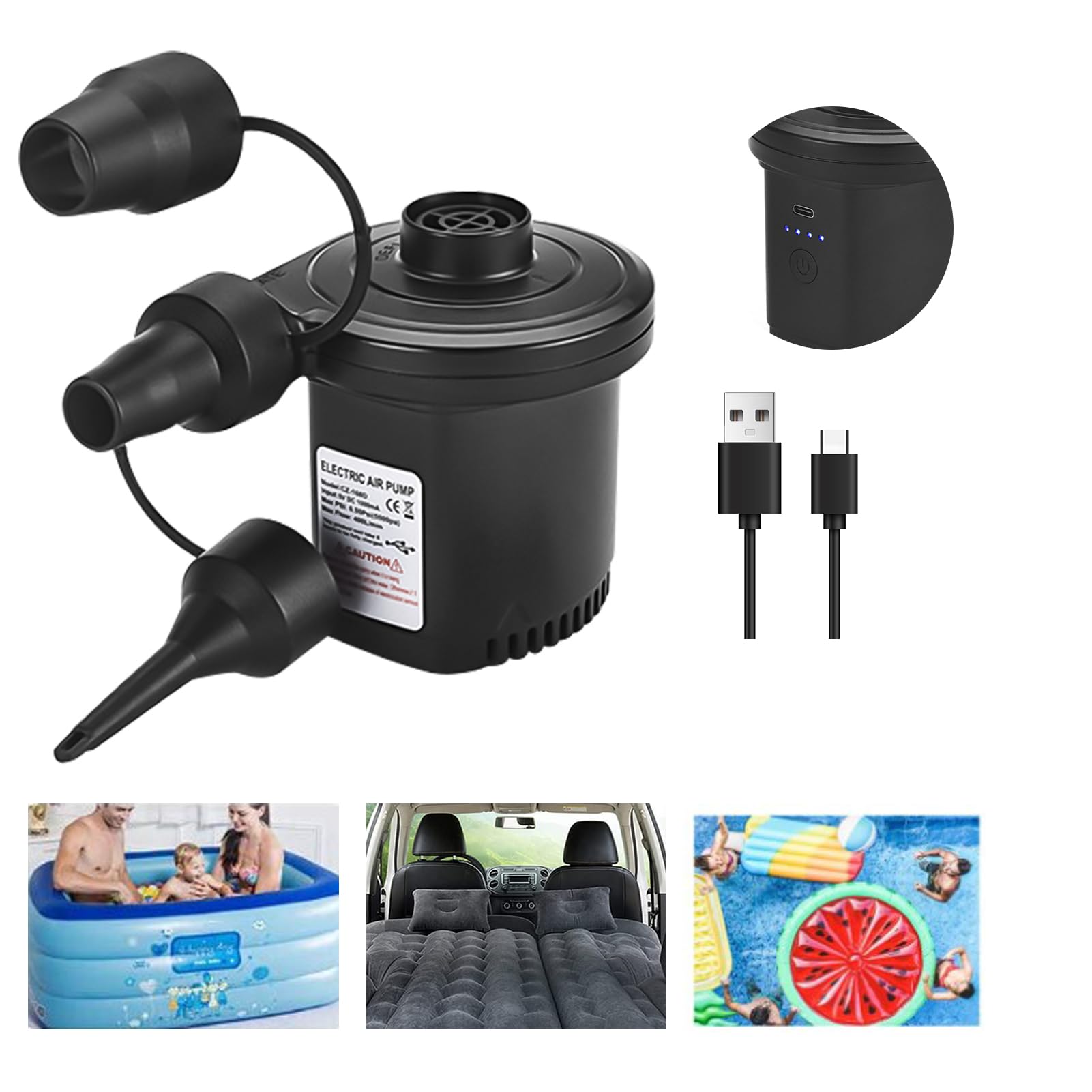 Serplex® 2 in 1 Electric Air Pump for Car and Home, Portable Quick-Fill Air Pump with 3 Nozzles, Quick-Fill Inflator/Deflator Pumps for Outdoor Camping, Inflatable Cushions, Air Mattress Beds, Boats