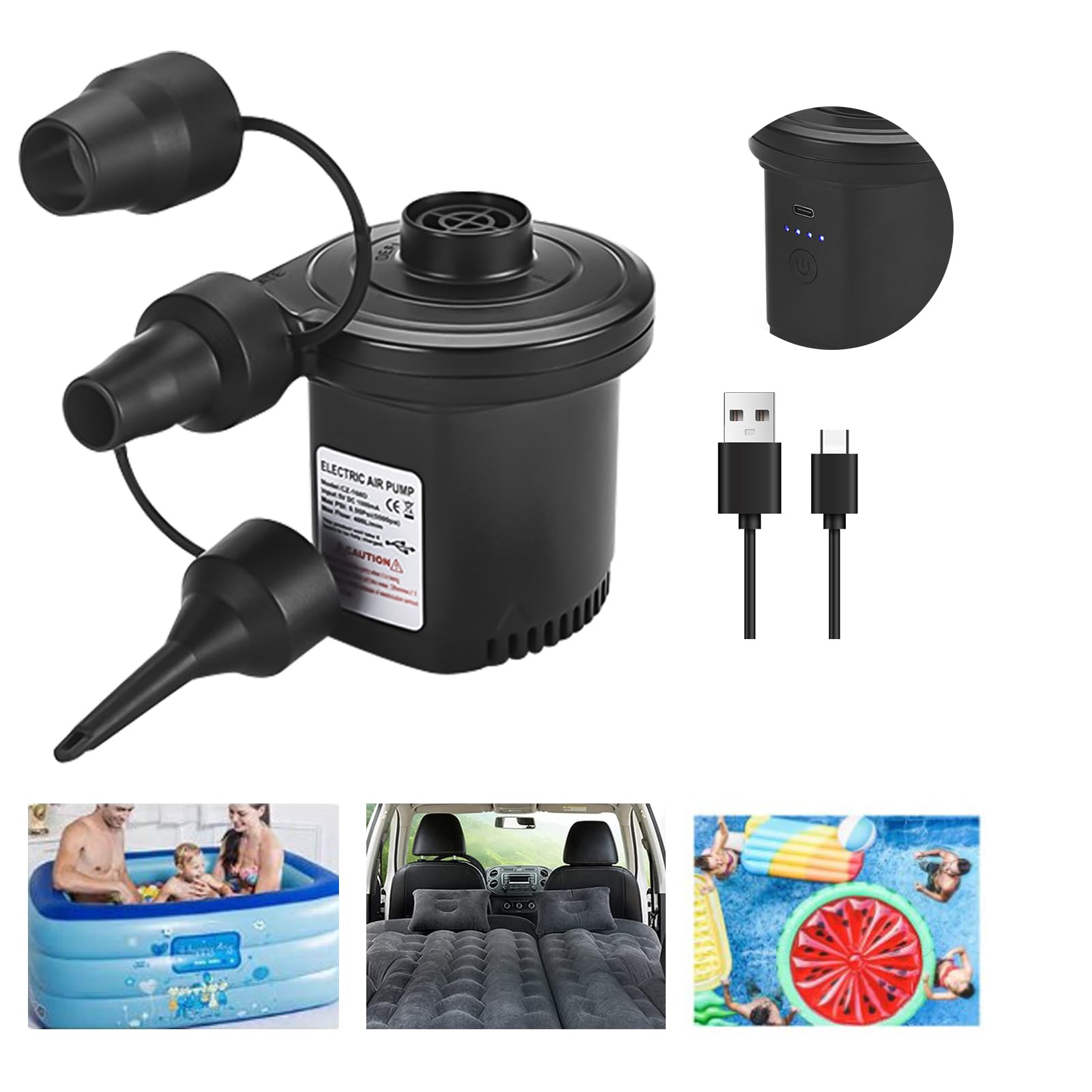 Serplex Electric Air Pump for Car and Home with 5000pa Pressure and 2800mAh Battery | 3 Nozzles