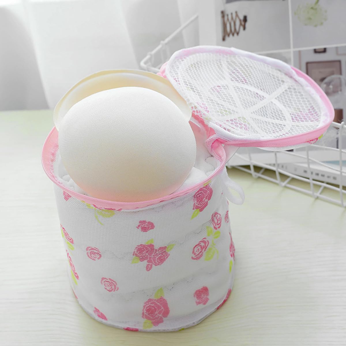 HASTHIP Underwear Laundry Bags 2Pcs Mesh Zipper Pouch with Rose Print for Travel | Clothing Washing Organizer