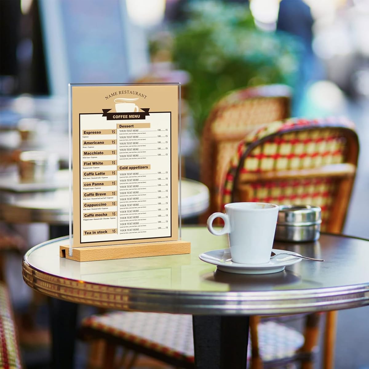 HASTHIP Acrylic Sign Holder for Table Menus with Double Sided Display | 3Pcs 5x7 in Wood Base