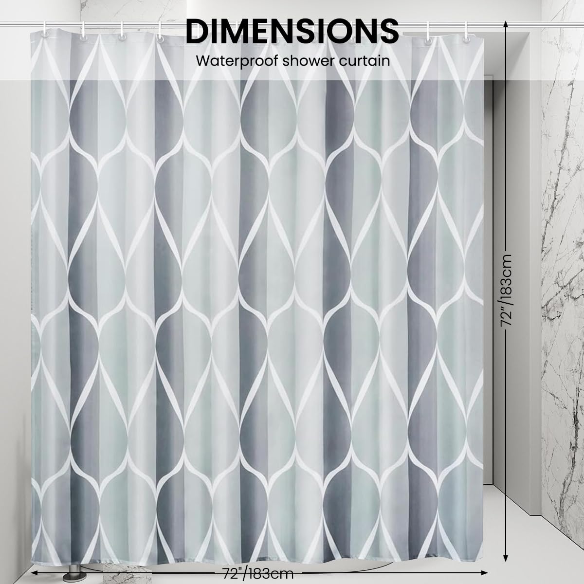Supvox Shower Curtain for Bathroom Use with Weighted Hem and Hooks 71x71 in Grey Line Design