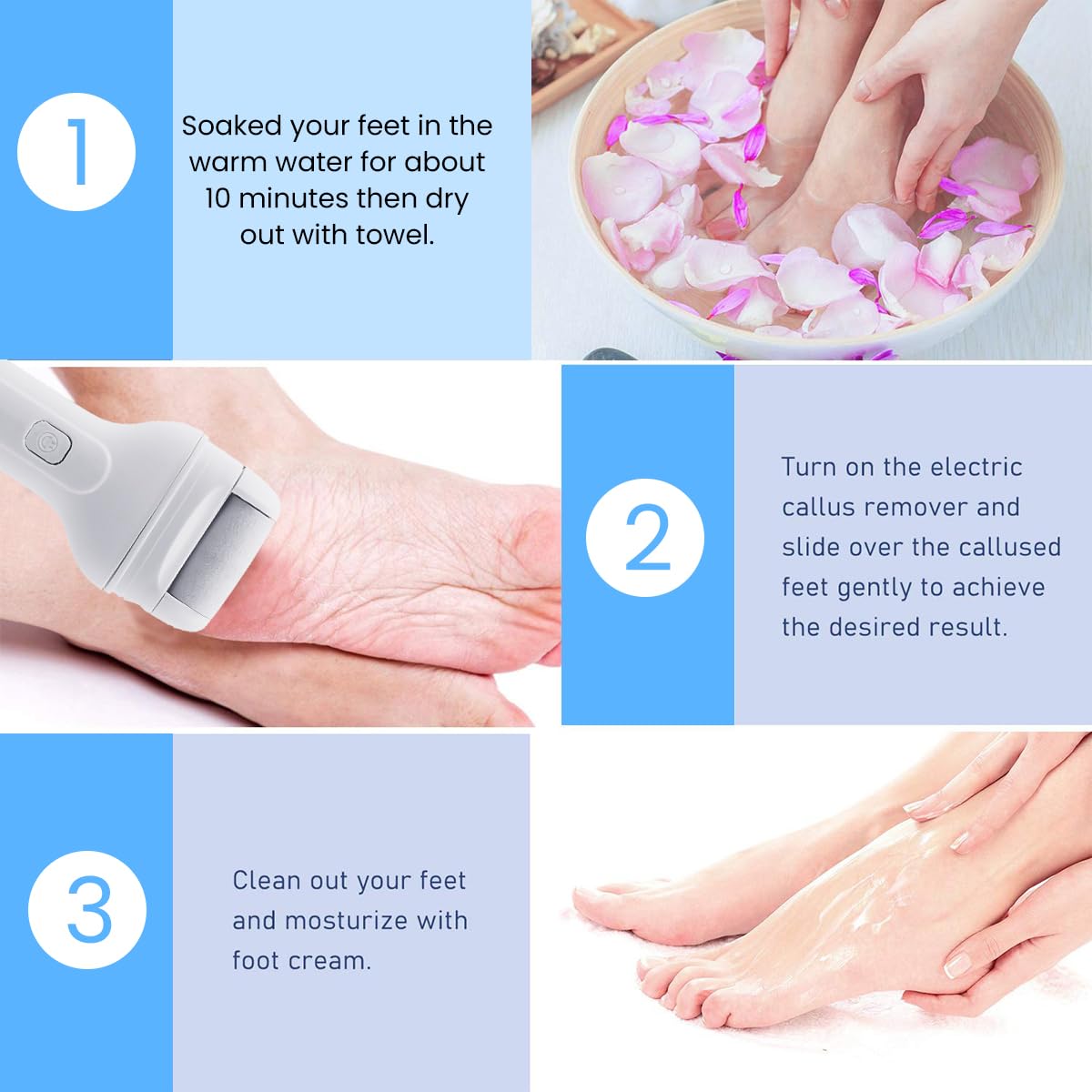 ZIBUYU Electric Foot Scrubber for Pedicure with 3 Rollers and 18pcs Stainless Steel Nail Kit | Rechargeable Grooming Set for Men and Women