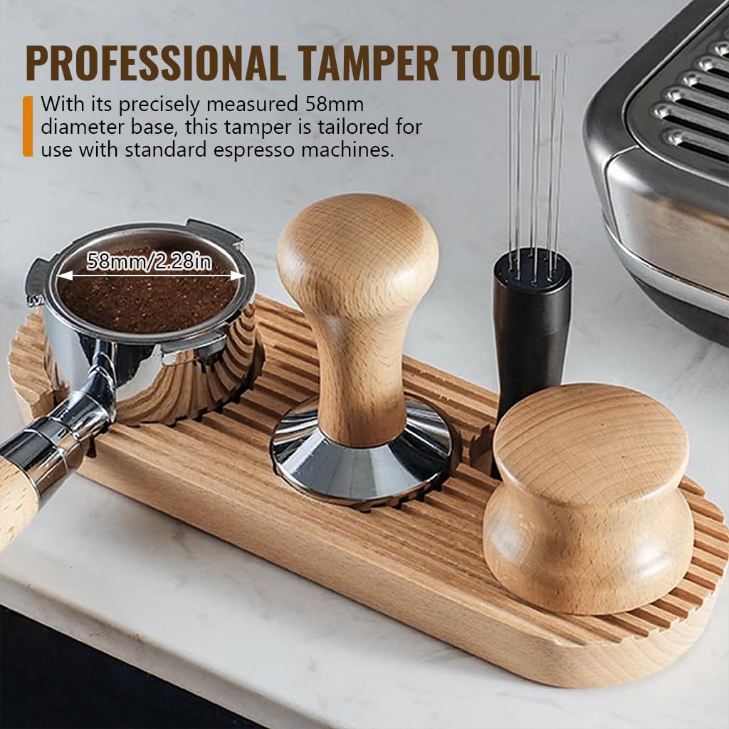 Supvox Espresso Tamper 58mm for Barista Coffee with Ergonomic Wooden Handle and Stainless Steel Base