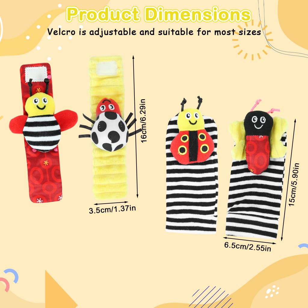 SNOWIE SOFT Baby Rattle Socks Set for Sensory Development with Cotton Wristband Toys | Gift for Infants