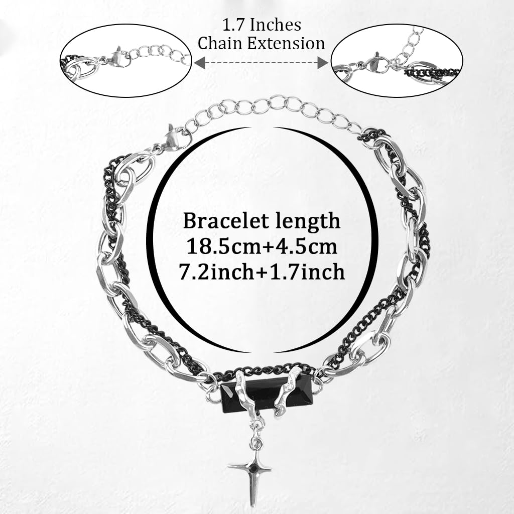 PROBEROS Bracelet for Men with Cross Pendant and Interwoven Chain 18+5cm | Titanium Steel