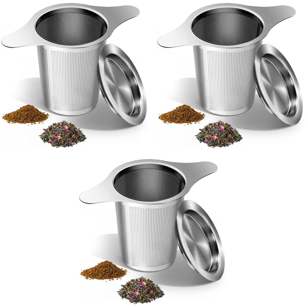 ZIBUYU Tea Infuser for Loose Leaf Tea with Lid featuring Fine Mesh Stainless Steel | 3PCS Set