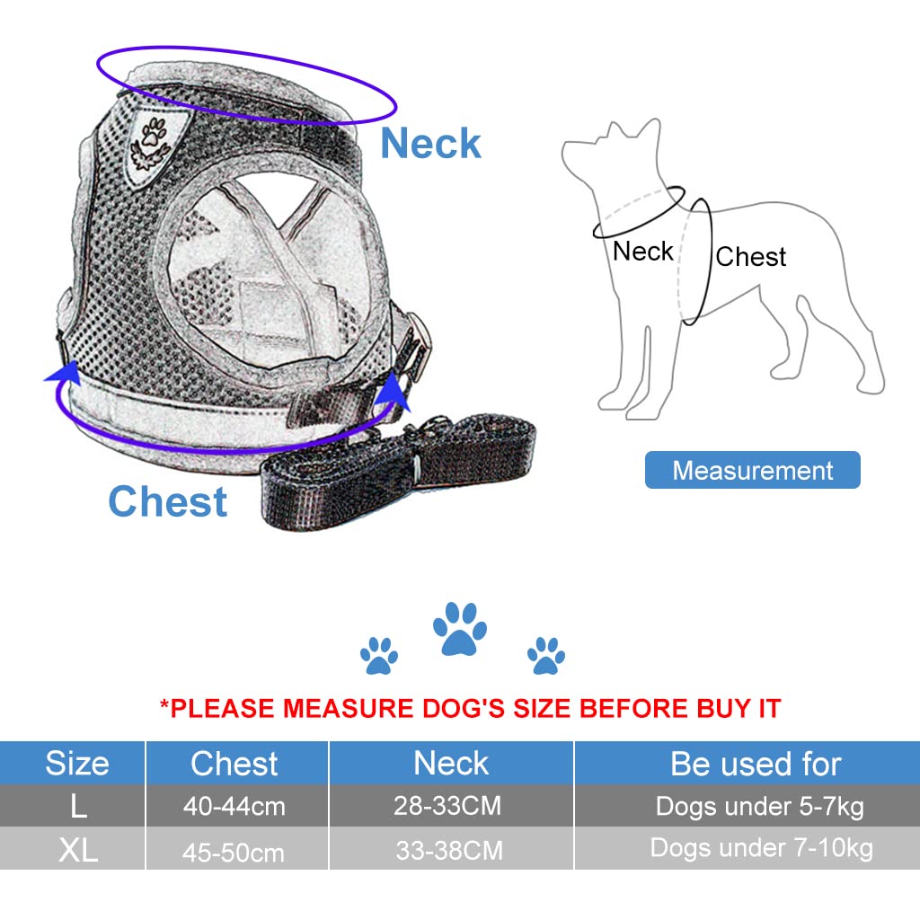 Qpets  Dog Vest Harness for Puppy with 1.2m Dog Leash Adjustable Size Dog Vest Harness Breathable Mesh Fabric with Safety Reflective Strip Dog Harness for Dogs of 7.5kg-10kg,(XL, Red)