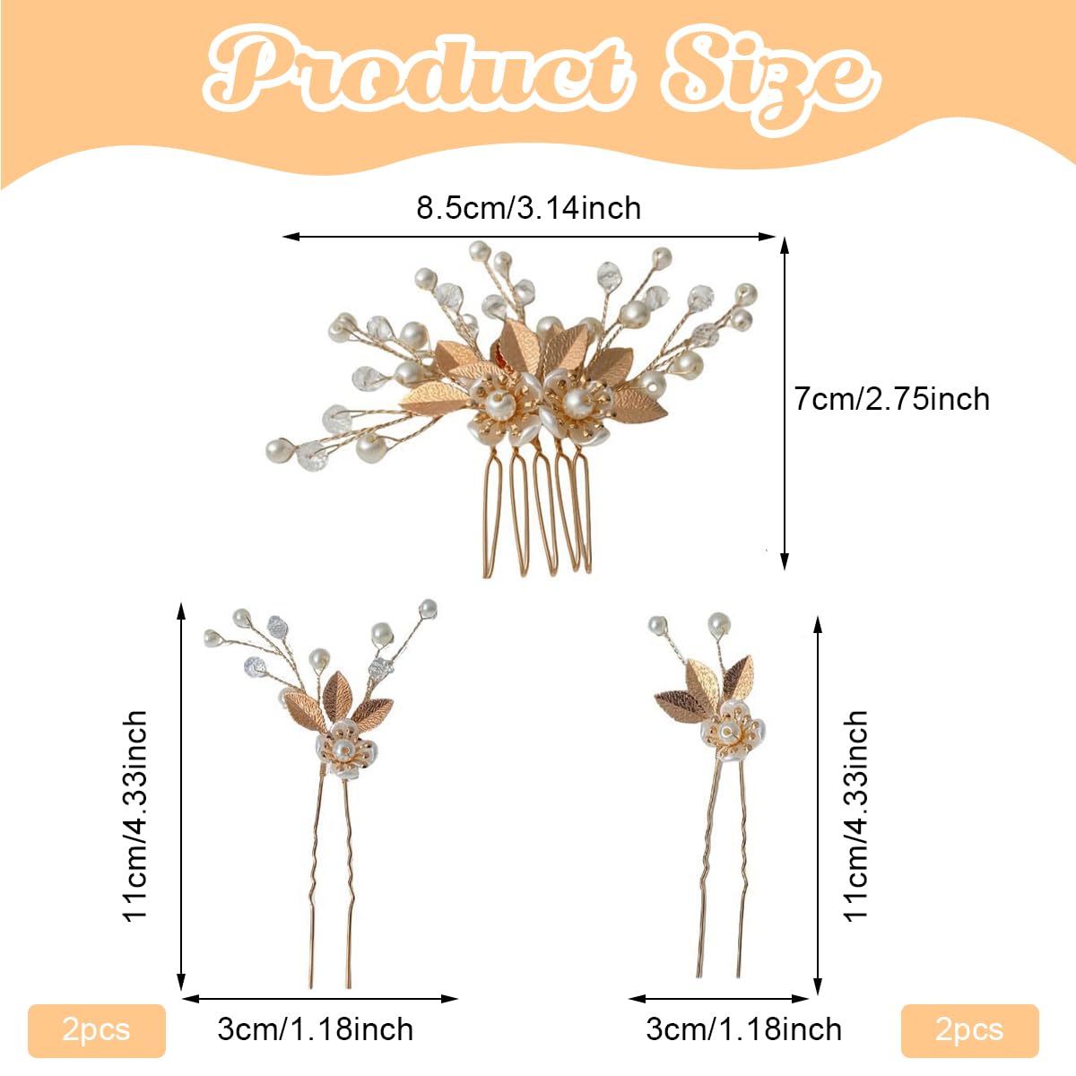 PALAY Hair Pins for Women for Weddings with Gold Leaf and Pearl Floral Design | 5pcs Set