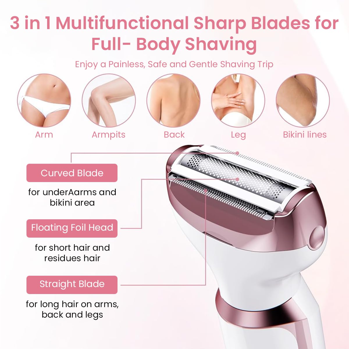 ZIBUYU 4 in 1 Trimmer for Women with Stainless Steel Blades and USB Rechargeable Design