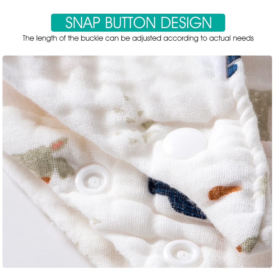 SNOWIE SOFT Baby Bibs for Drooling and Feeding with 8 Cotton Layers, 5pcs Set | Adjustable Snaps for 6–24 Months