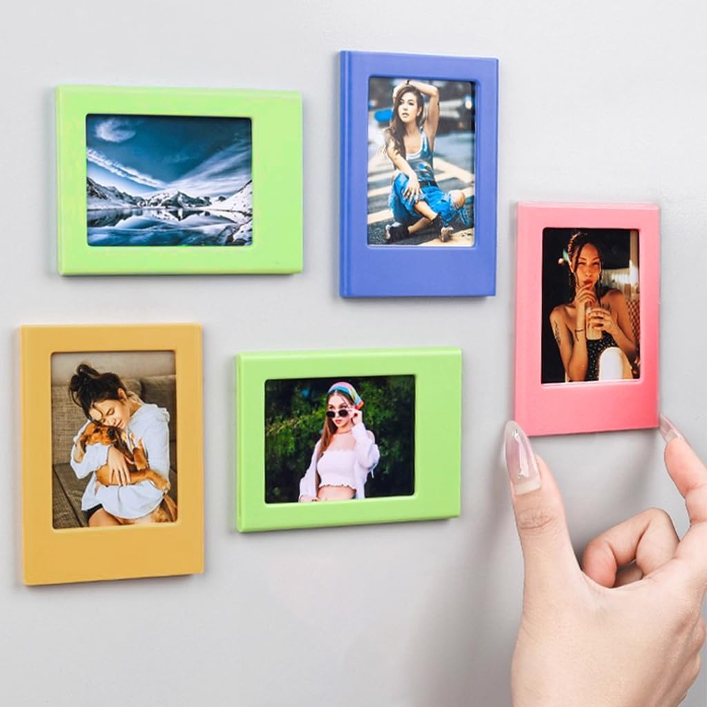 HASTHIP Magnetic Photo Frames for Refrigerator with Strong Magnet and Resin Build | 4Pcs 3in Colored Display