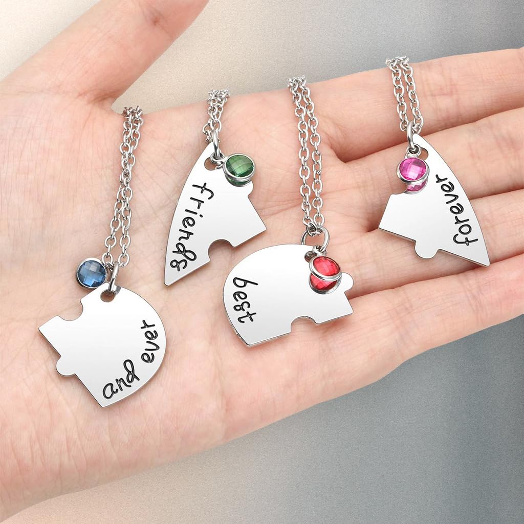 SANNIDHI Best Friend Necklace for Women featuring 20.5 in Chain with Rhinestone Heart | 4 Pcs Set