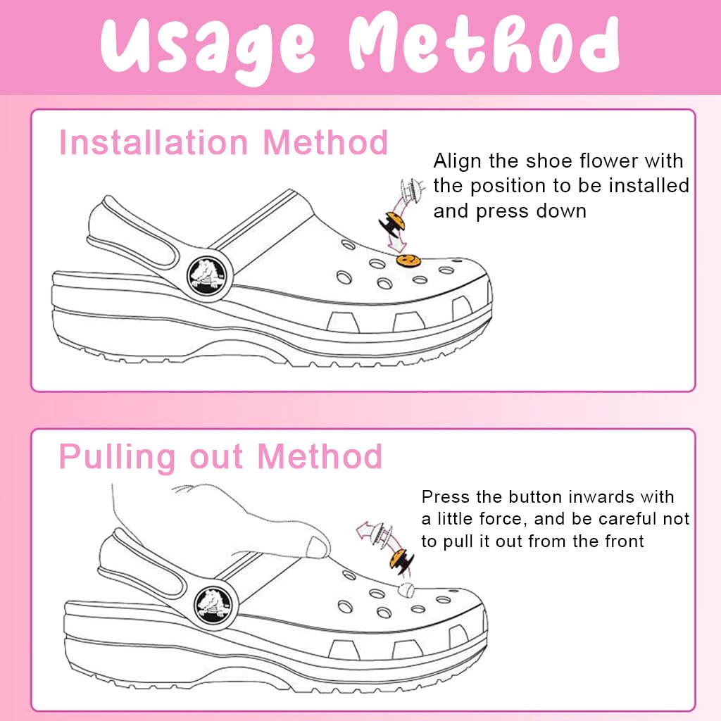 MAYCREATE Shoe Decoration Charms for Clogs and Sandals featuring 105PCS Pink Rubber Set