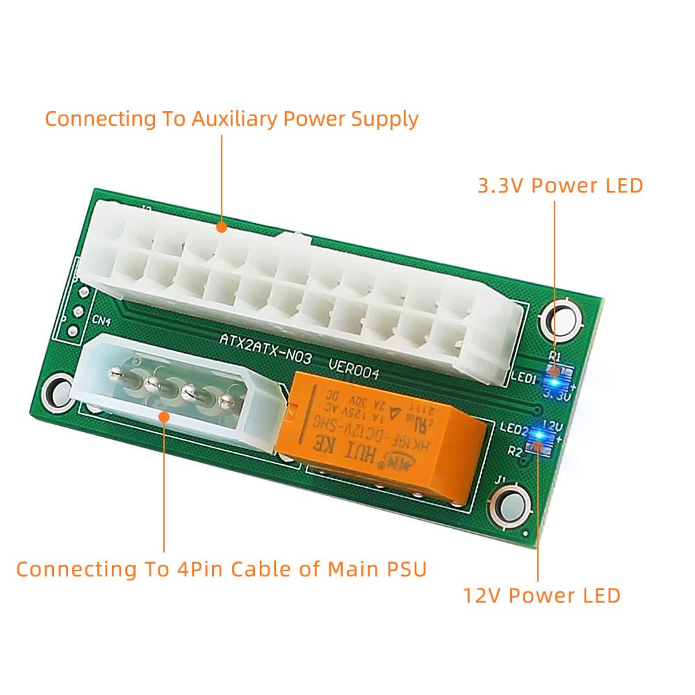 Verilux® Upgrade Dual PSU Multiple Power Supply Adapter,Synchronous Power Board,Add 2PSU with Power LED to Molex 4 Pin Connector-Ethereum Mining Rig Dual Power Supply Connector for BTC/Bitcoin Mining