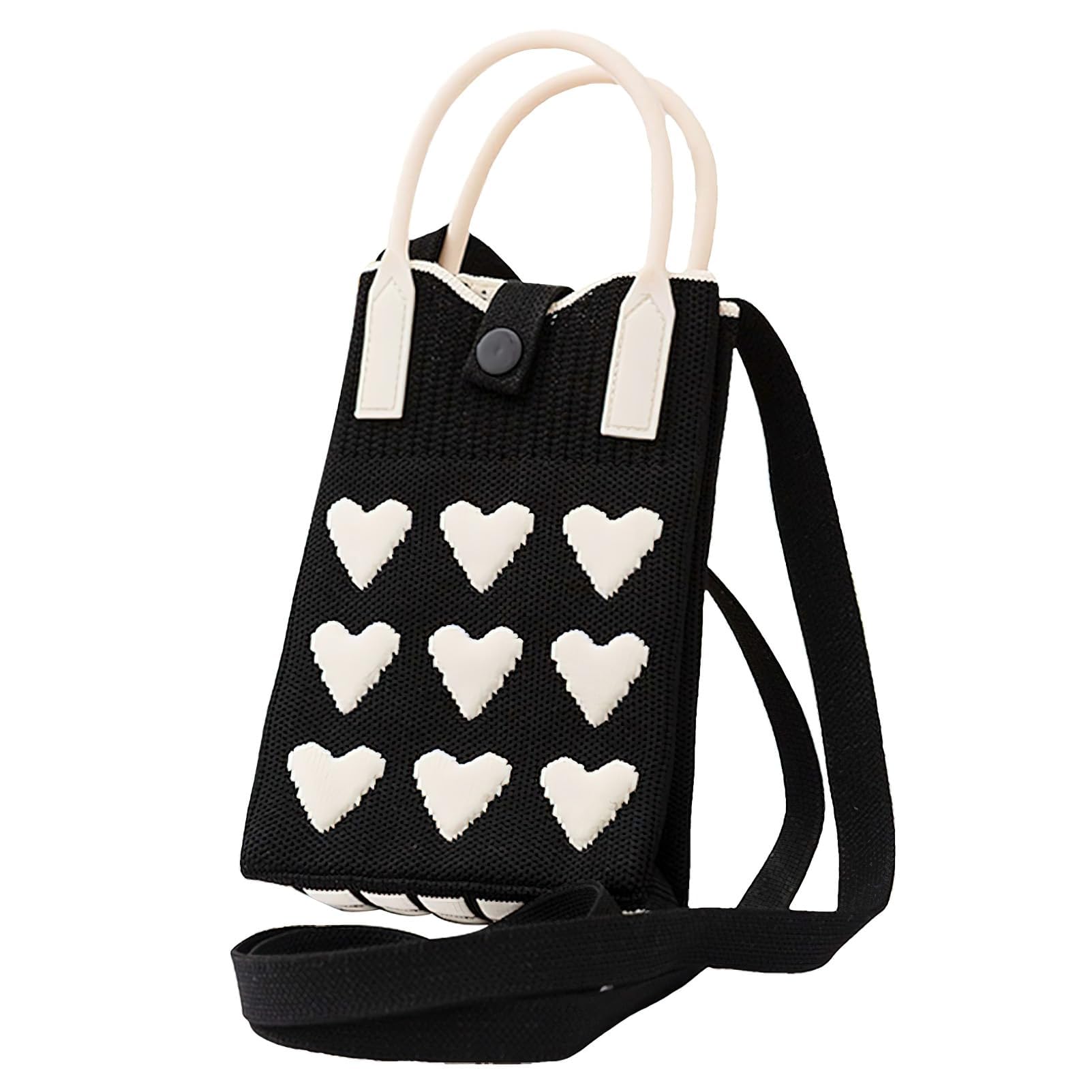 Zibuyu Fashion Phone Sling Bag for Girls with Removable Strap and Knitted Heart Pattern