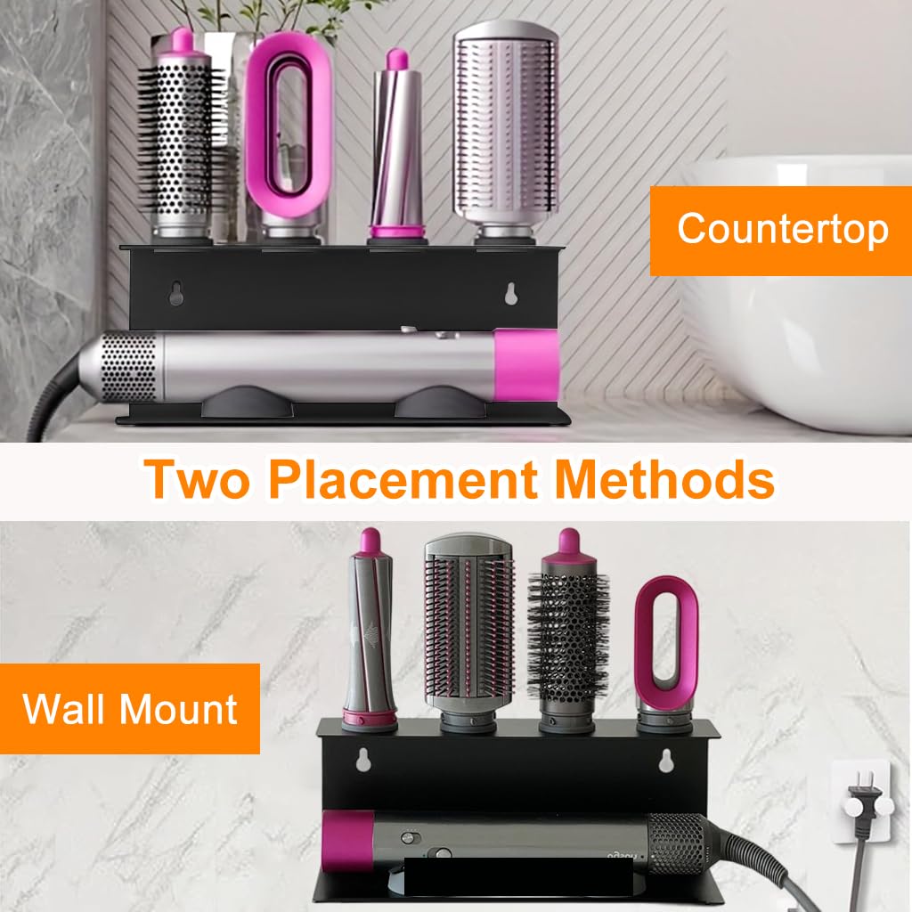 MAYCREATE Curling Iron Holder Attachments for Dyson Multi Styler with Double Layer Storage | Wall Mounted Black Organizer