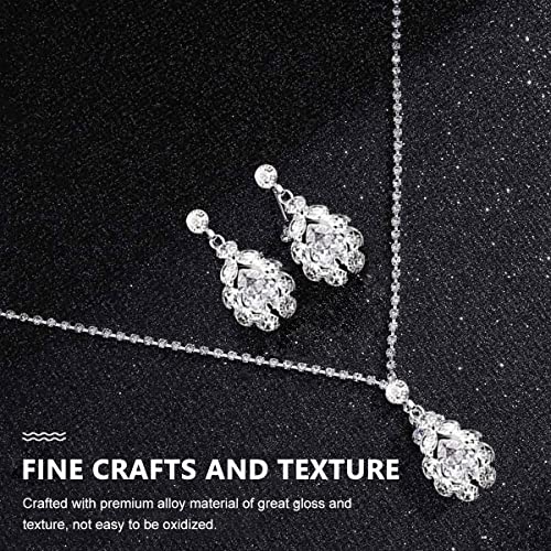 SANNIDHI® Women Necklace Earrings Set Rhinestone Necklace Earstud Bridal Wedding Jewelry Sets Zircon Pendent Necklace Prom Gift Jewelry Set for Women and Girls