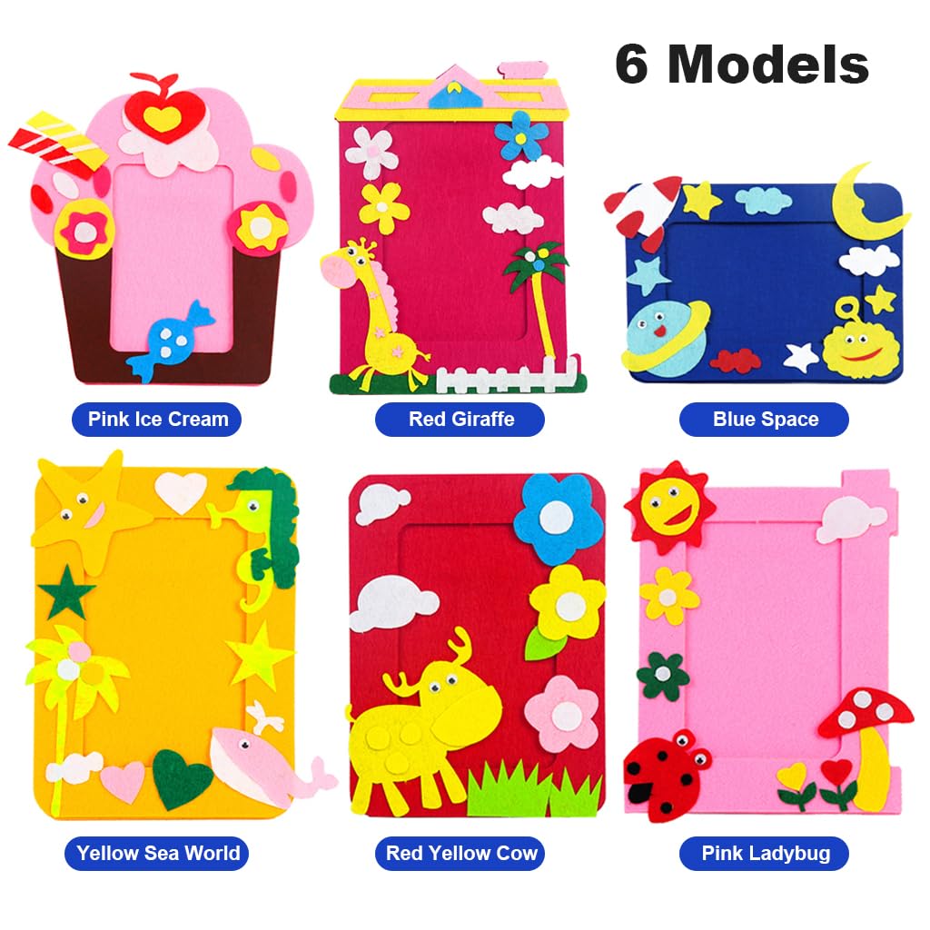HASTHIP DIY Fabric Photo Frame Kit for Kids with 6 Cartoon Styles | Non Woven Craft Set