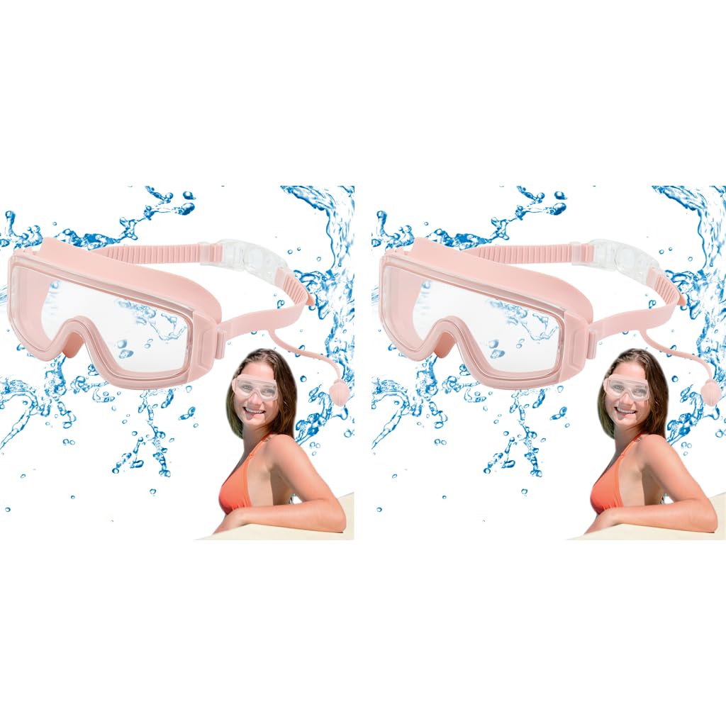 Proberos Swimming Goggles for Diving and Surfing with Ear Plugs UV Protection Pink 2PCS