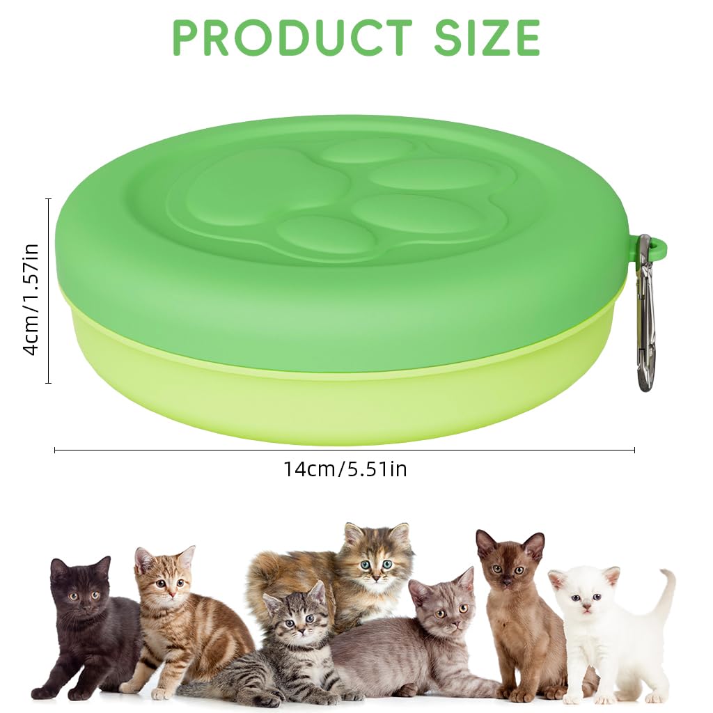 Qpets Portable Pet Food Bowl for Travel with 14cm Seal Lid & Carabiner, Green | Cats and Dogs