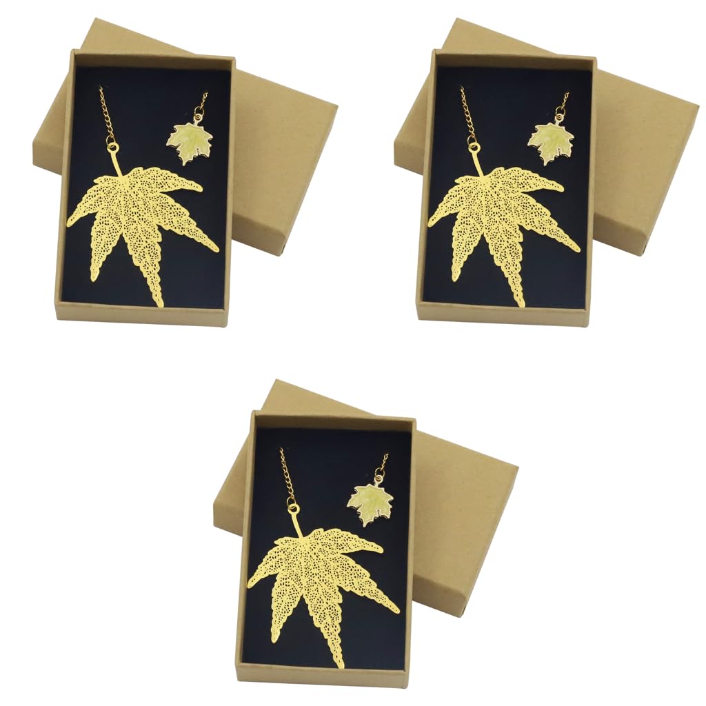 Supvox Metal Maple Leaf Bookmark for Reading and Gifting | 3PCS Golden Vintage Design