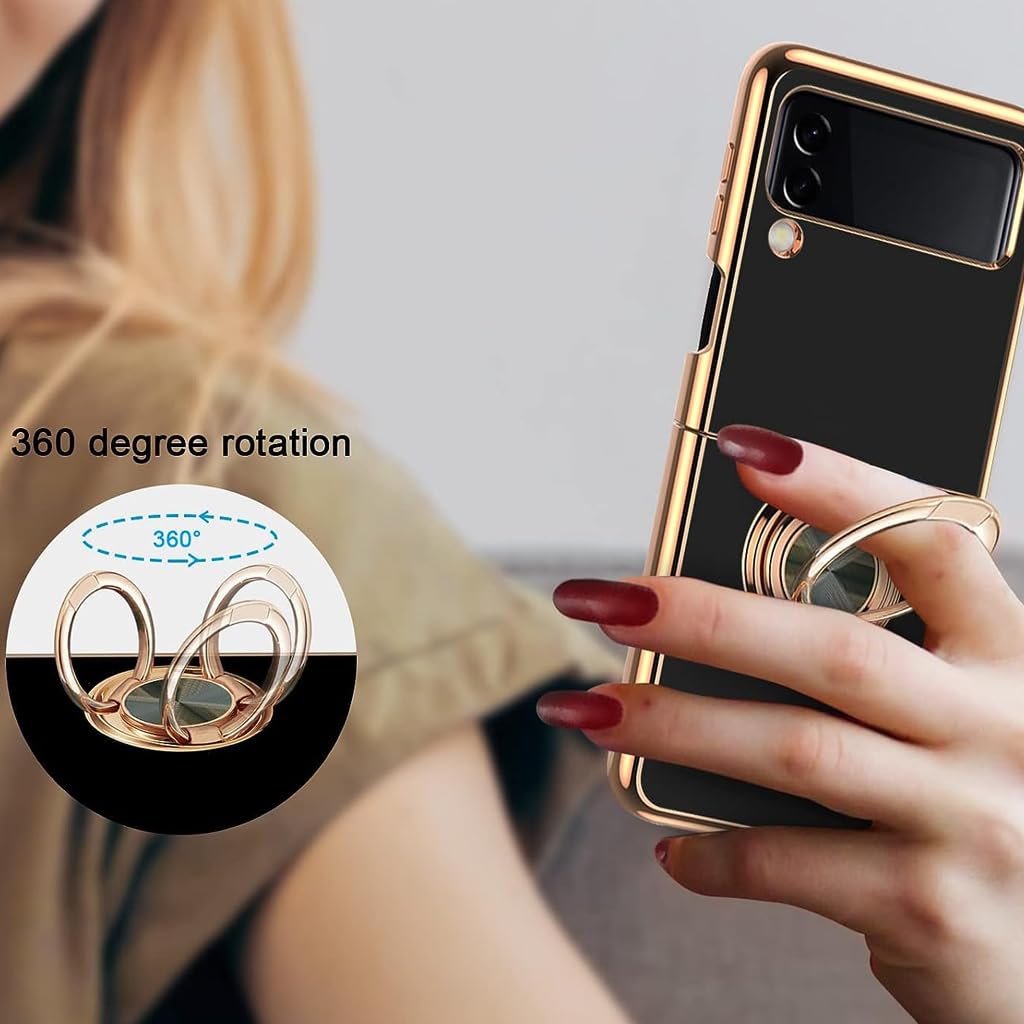 ZORBES Phone Case for Samsung Galaxy Z Flip 4 with Metal Frame and Grip | 2PCS Black Anti-Scratch Cover