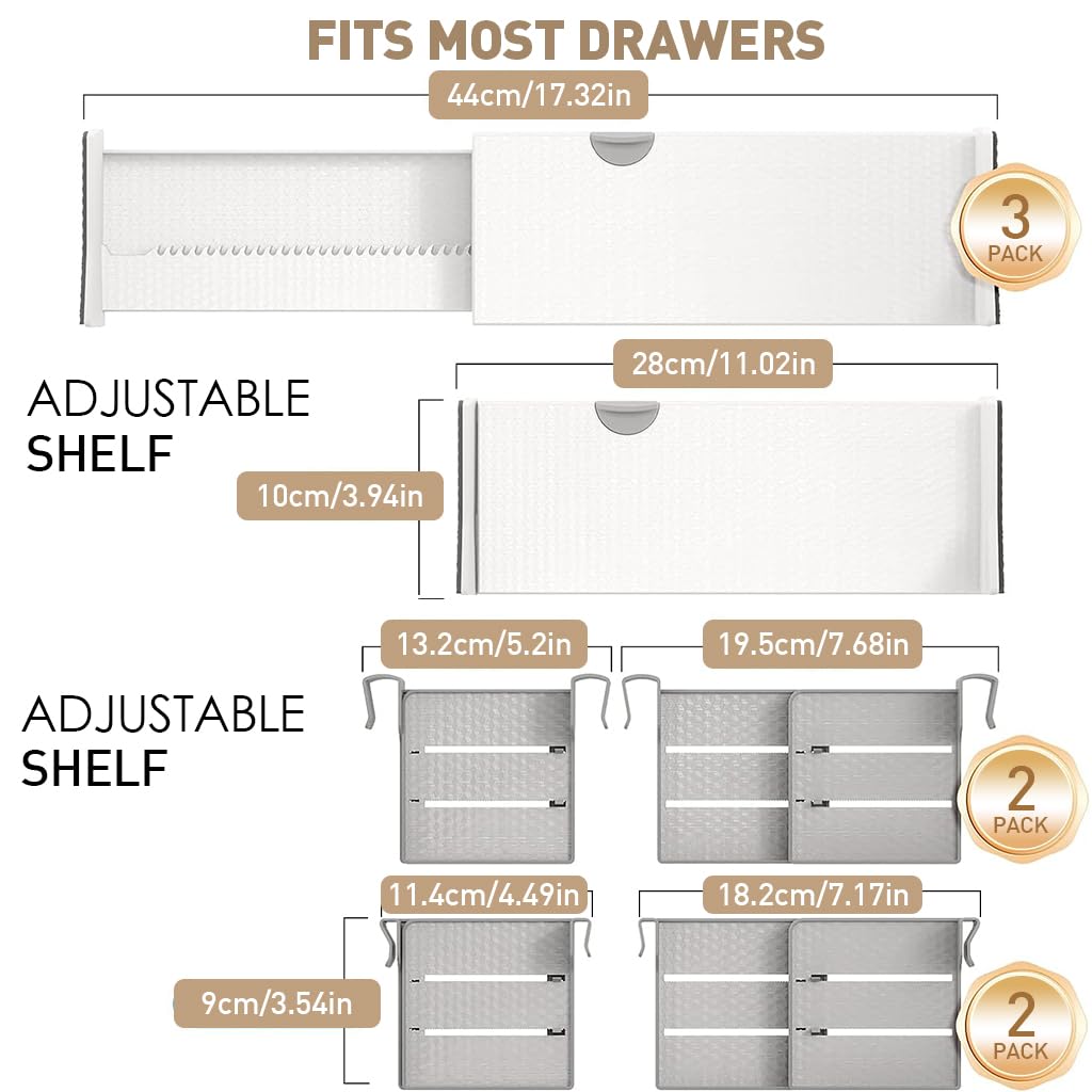 HASTHIP® Drawer Dividers Organizer Set - 3 Adjustable ABS Dividers 11.1