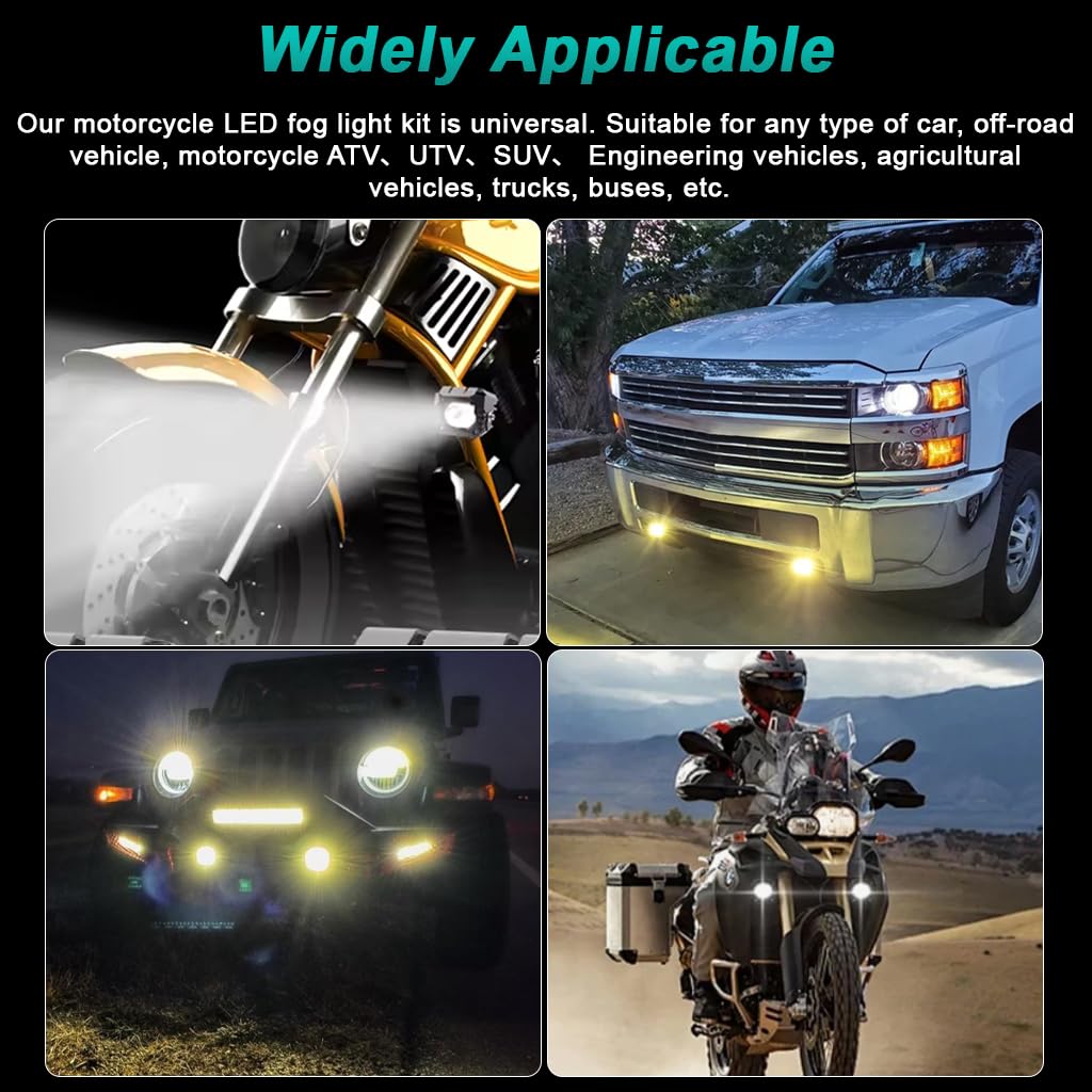STHIRA Motorcycle Headlights 2Pcs with Dual-Color LEDs for Motorbikes | Waterproof Fog Lights