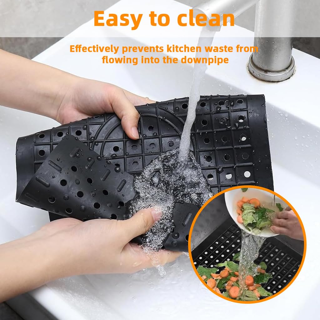 Supvox Rubber Sink Mats for Kitchen Protection with 12.2x10 in Grid Drainage Design | Black