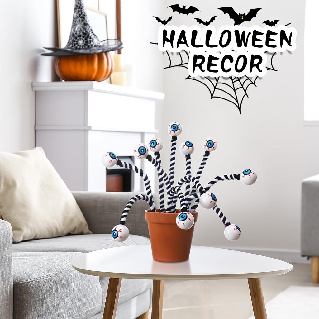 HASTHIP Halloween Eyeball Ornaments for Spooky Décor with Striped Flexible Stems | 6Pcs Set
