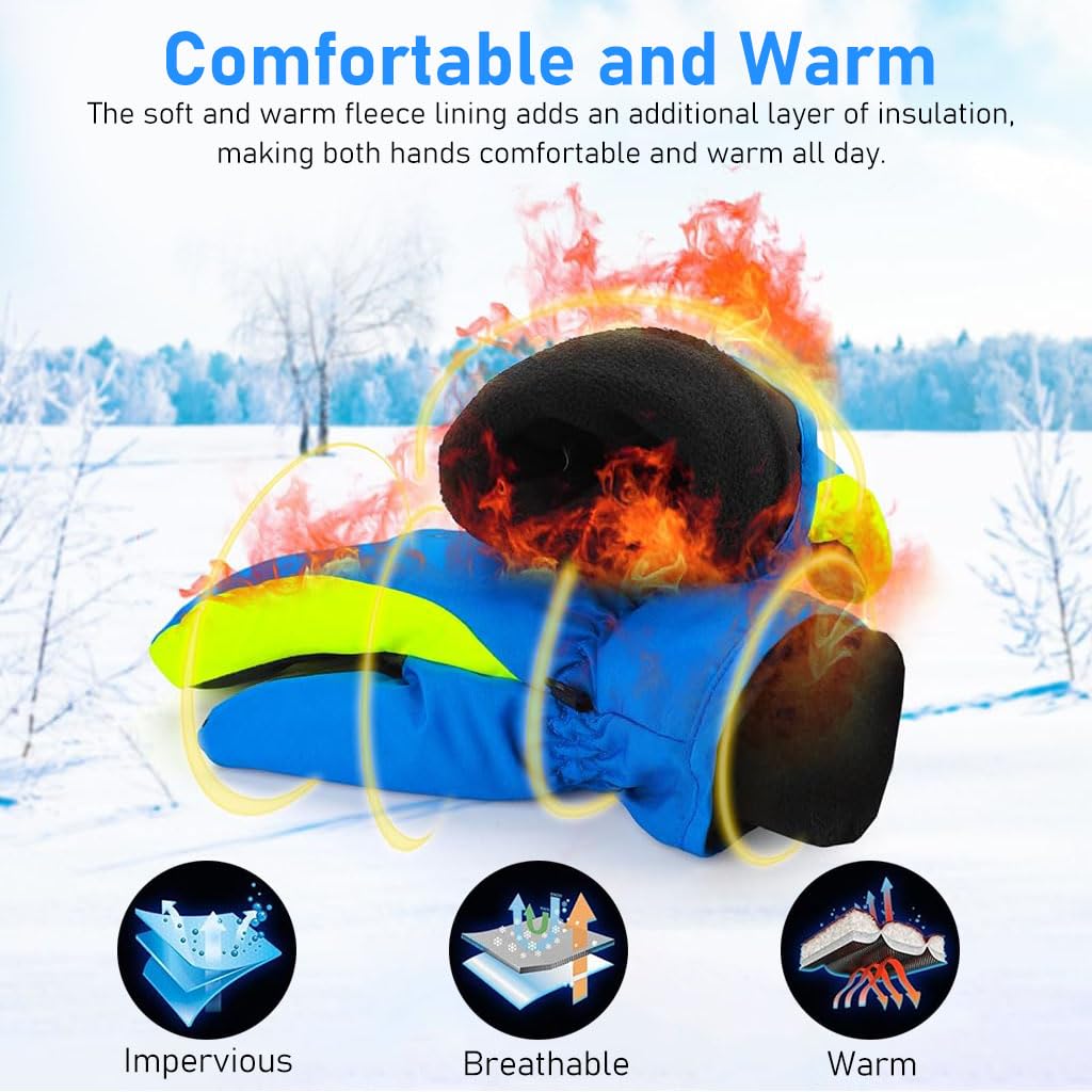 GUSTAVE® Winter Gloves For Kids Warm Ski Gloves With Anti-Slip Pu Palm, Waterproof Gloves Riding Winter Gloves For Men Fashion Outdoor Gloves For Boys & Girls(6-8 Years Old), Cycling