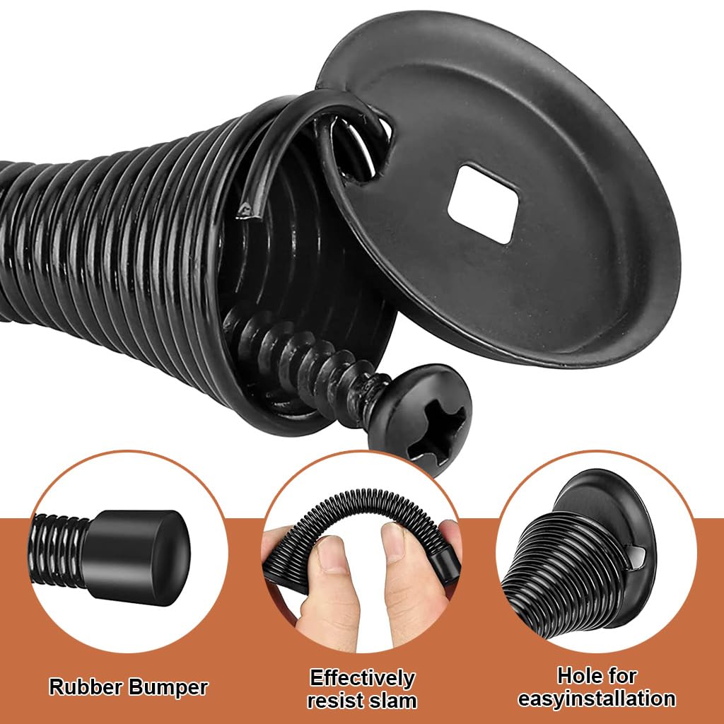 Supvox Door Stops for Baseboards with Screw Mounted Spring Design 6pcs Stainless Steel | Black Rubber Tips for Wall Protection