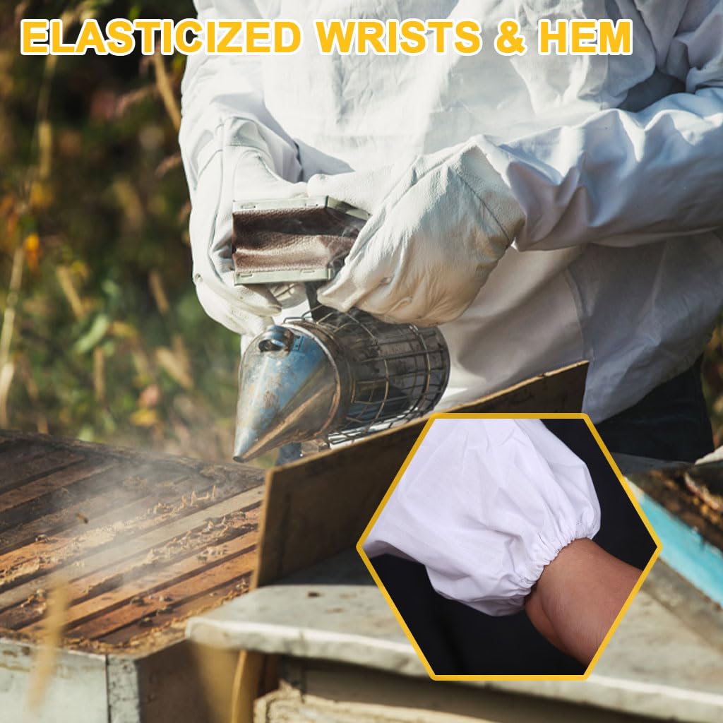 HASTHIP Beekeeping Suit for Hive Protection with Detachable Veil Hat and Elastic Cuffs